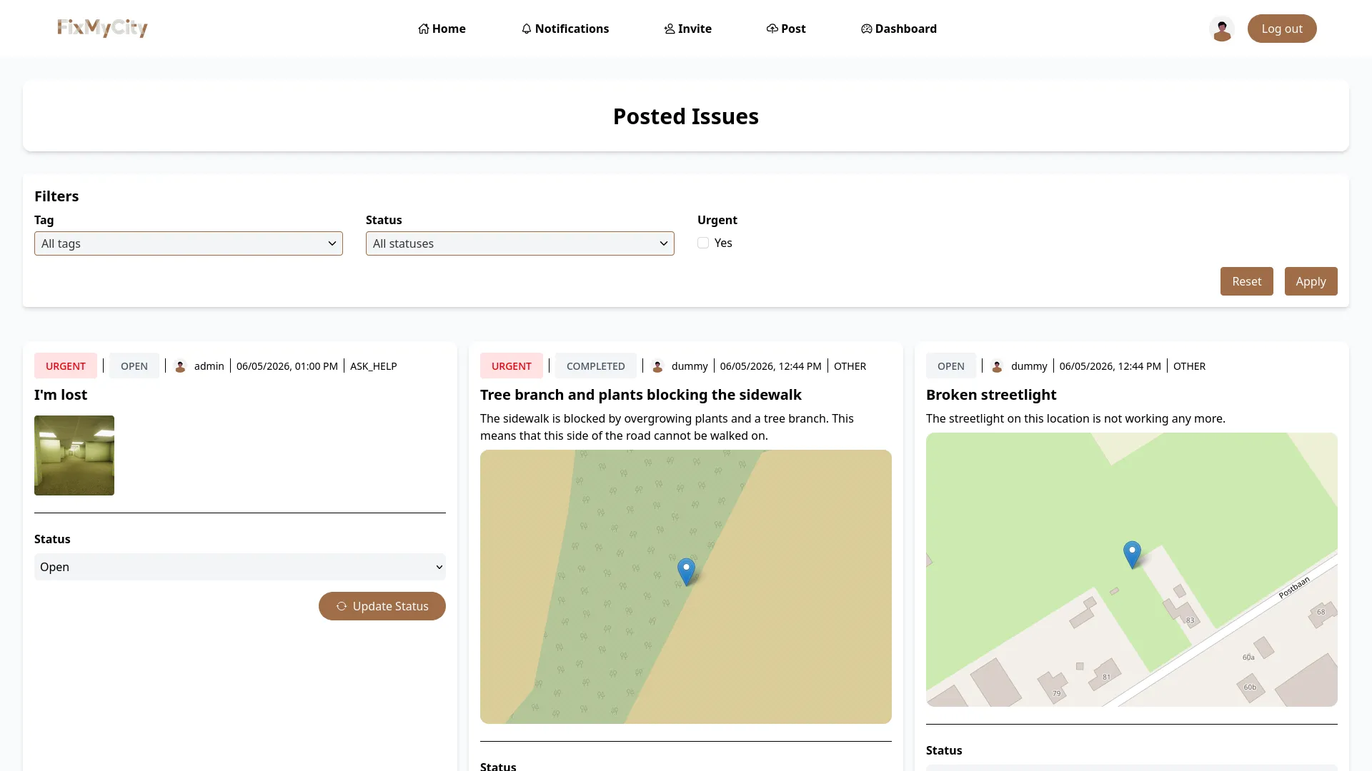Administrative issue management dashboard
