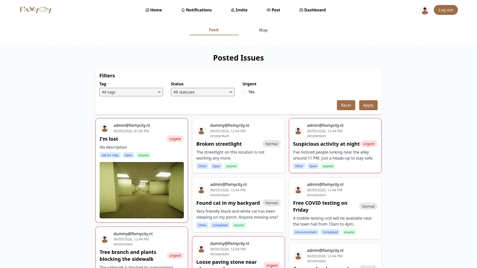 FixMyCity issue reporting dashboard