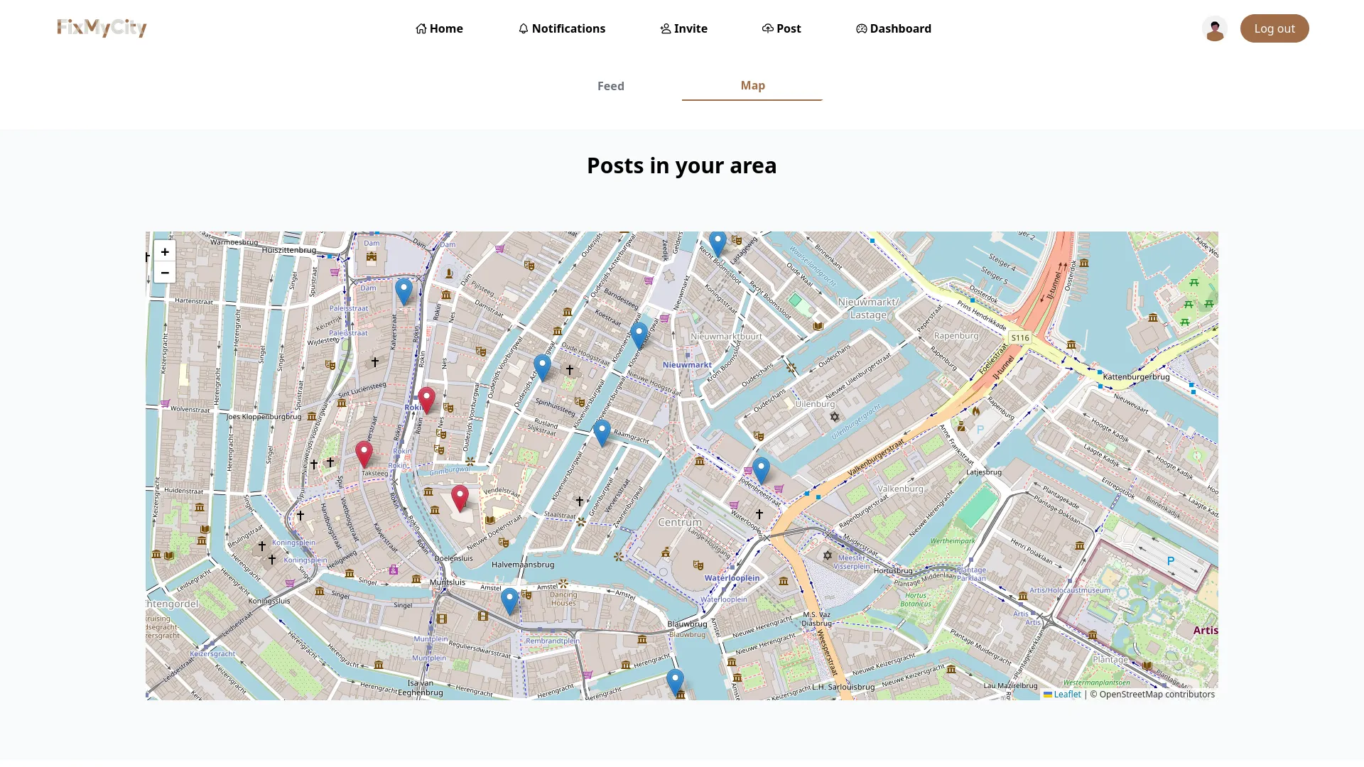 Interactive map showing issue locations