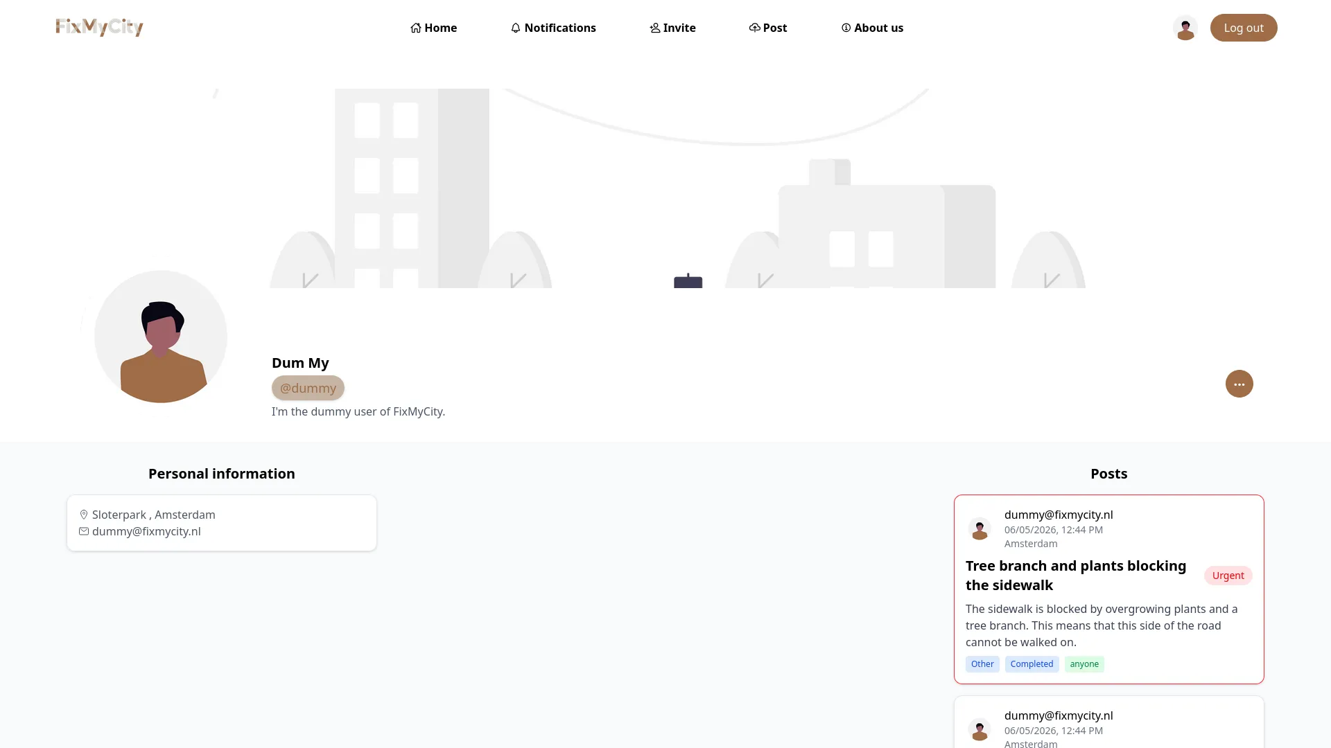 User profile and submitted reports