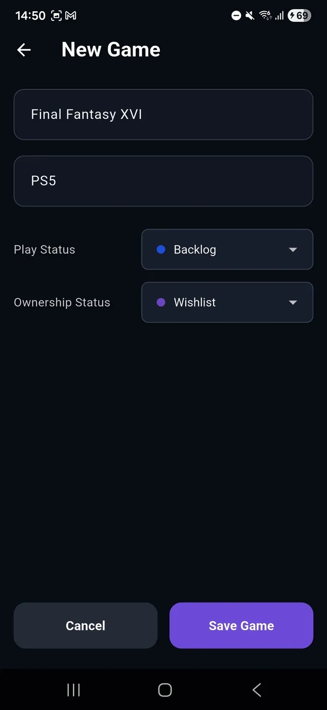 Creating a new game with play and ownership status