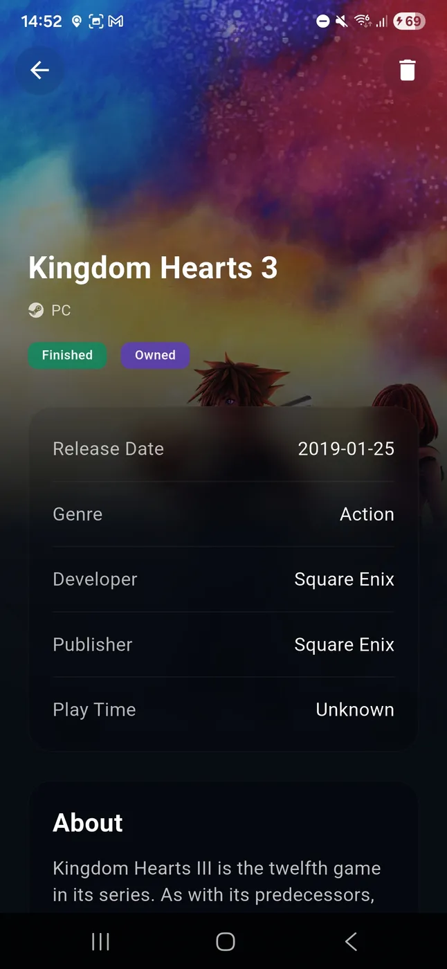 Game detail page with automatically enriched metadata