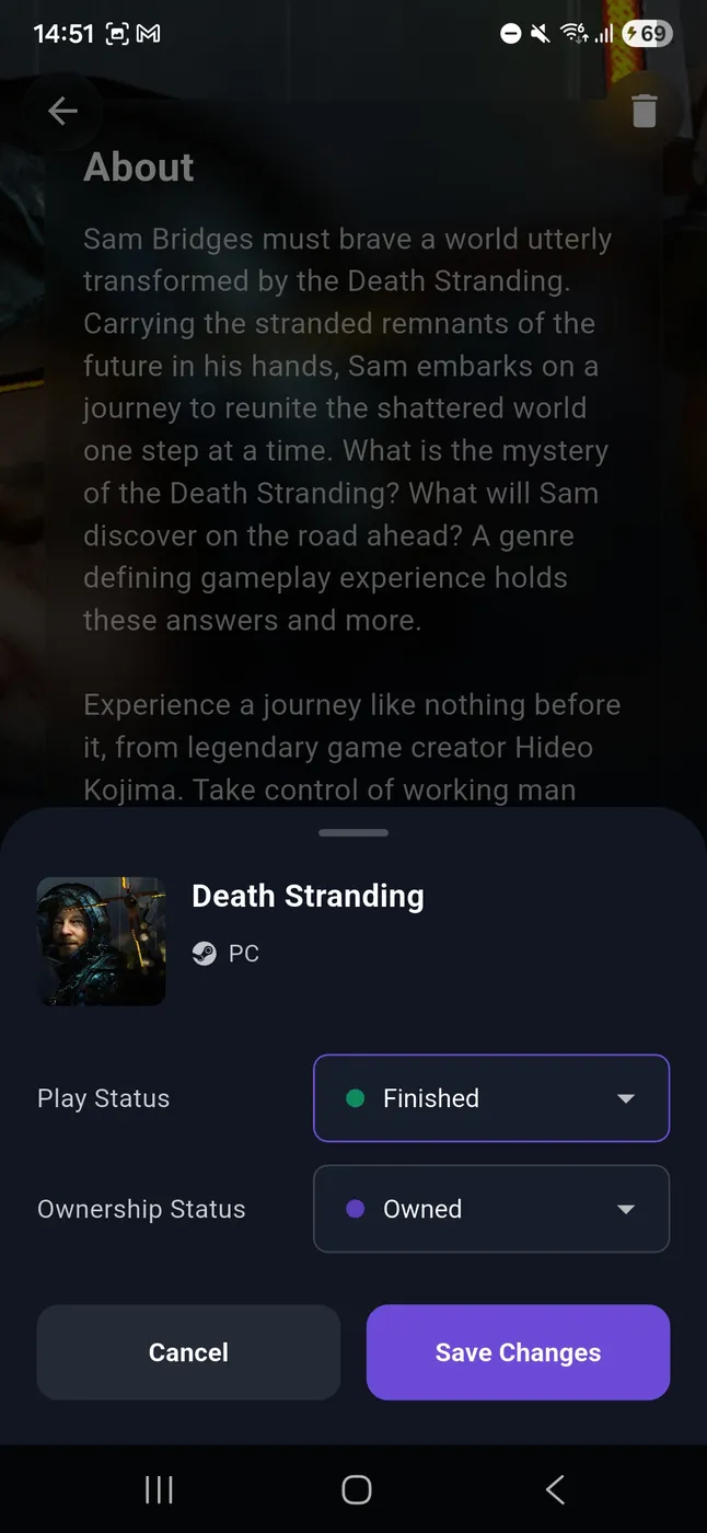 Editing an existing game using the management interface