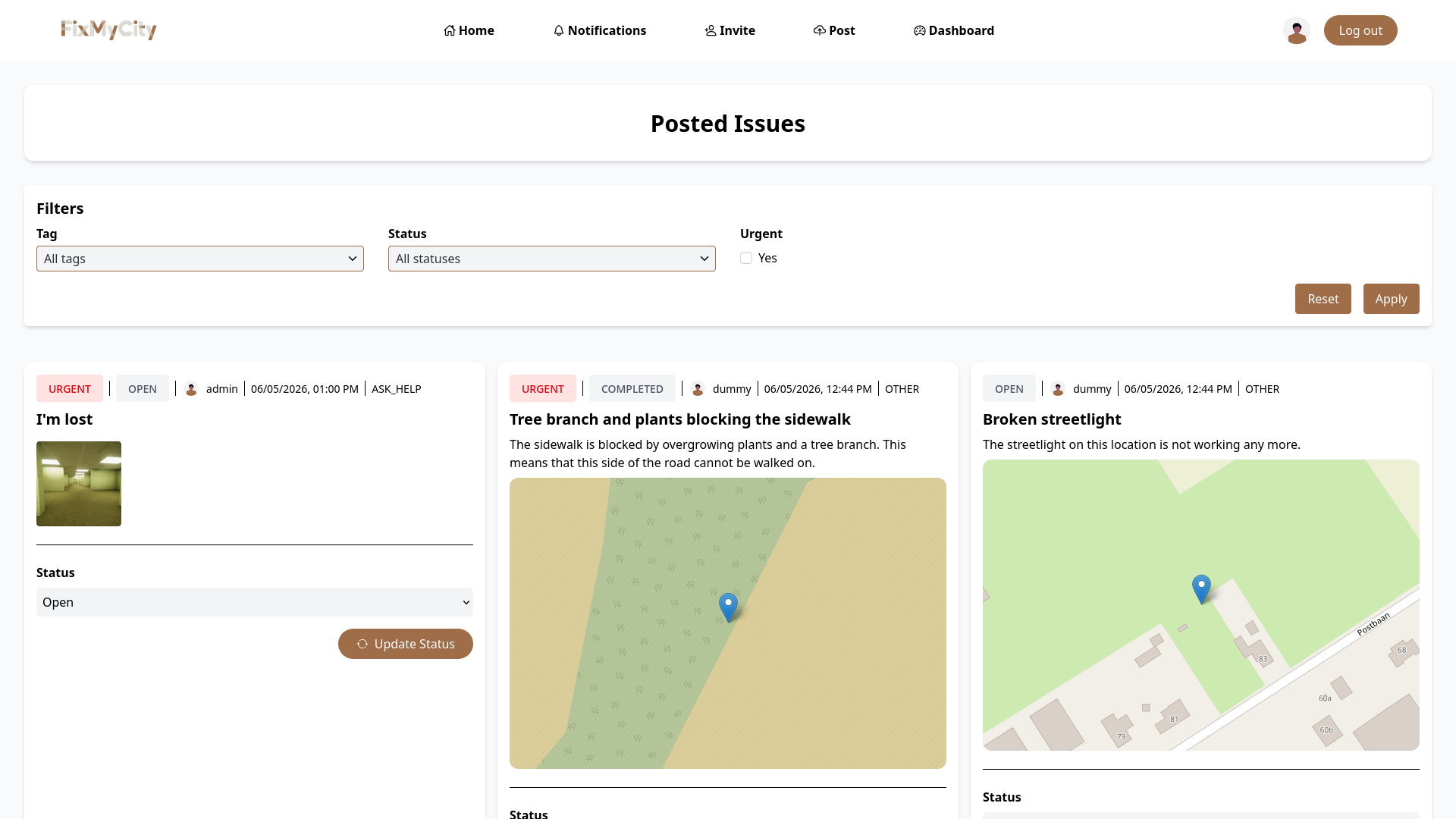 Administrative issue management dashboard