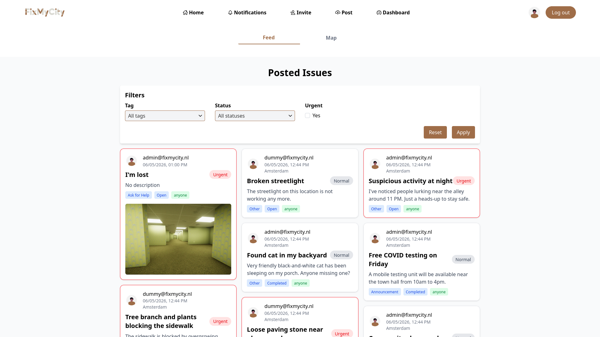 FixMyCity issue reporting dashboard