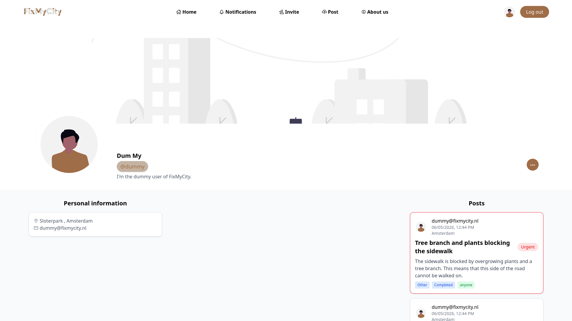User profile and submitted reports